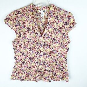 H&M Cottagecore Ditsy Floral Button Down Top Cotton Medium 10 Dainty Yellow Pink